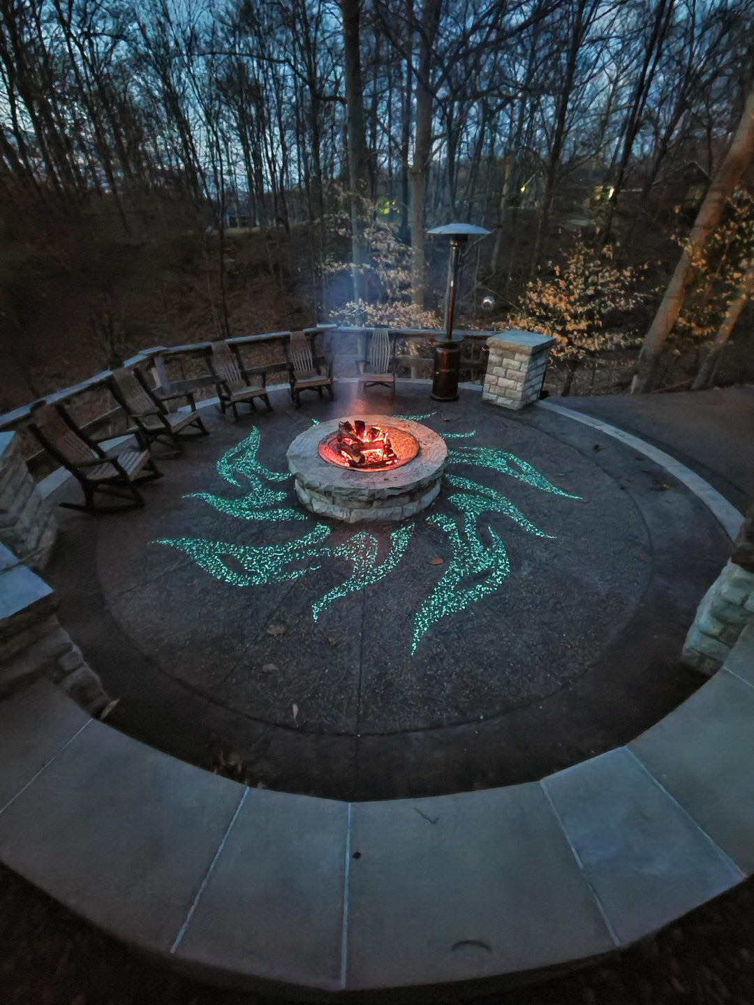 Glowing Flame Fire Pit Entertainment Area