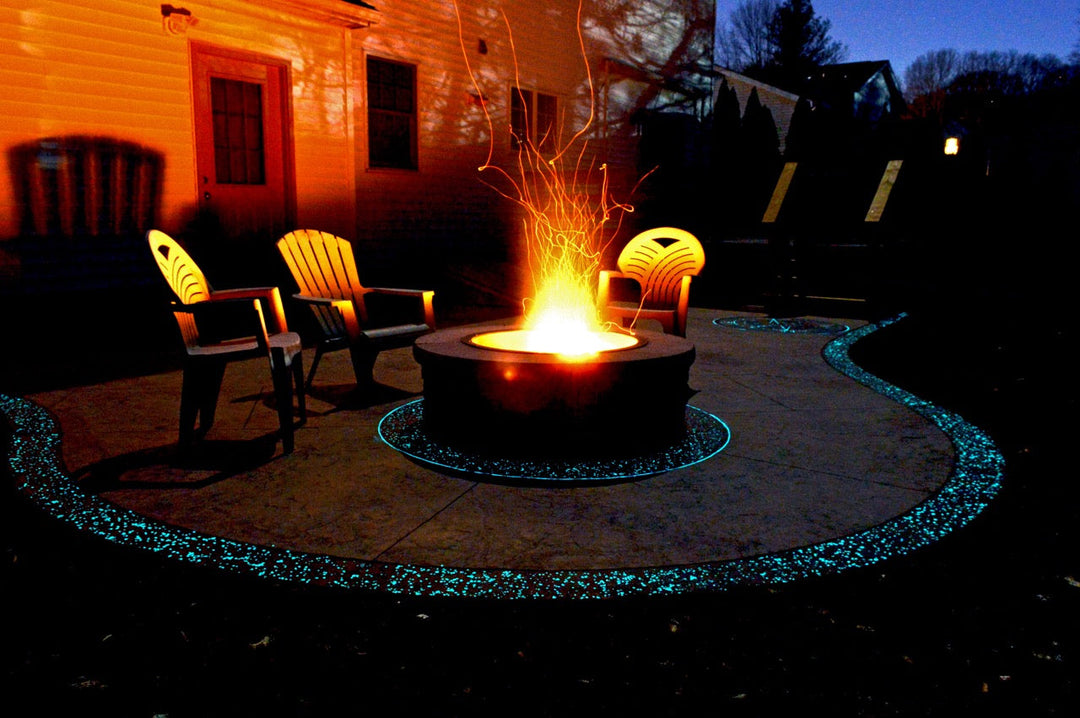Glowing Backyard Patio Fire Pit Area