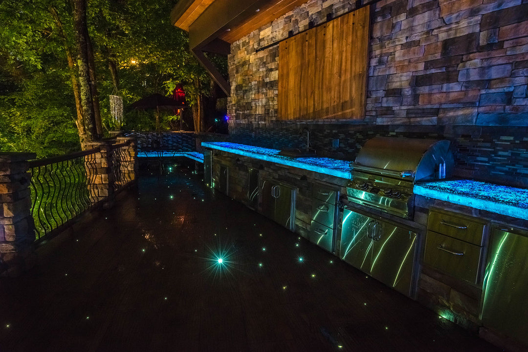 Glowing backyard bartop powered by Ambient Glow Technology's Ultra Grade Glow Stones