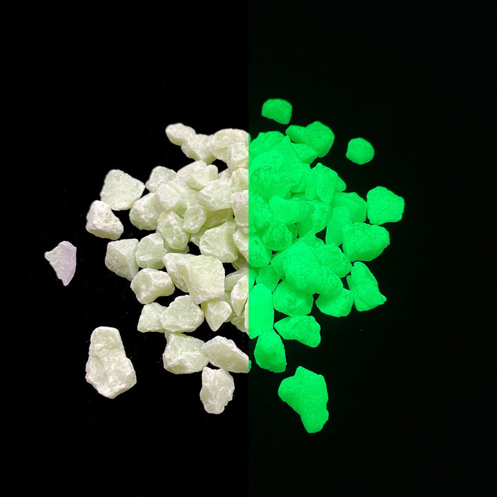 Day and night comparison view of the 1/2" Emerald Yellow Ultra Grade Glow Stones