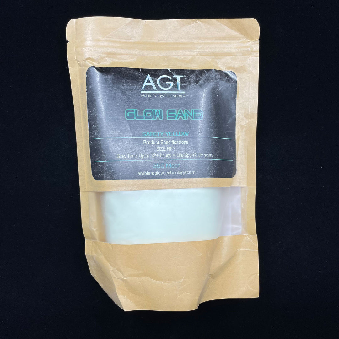 Packaging of our high performance, AGT™ Safety Yellow Fine Glow Sand.