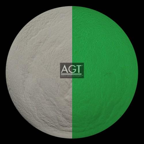 Side by side glow comparison of AGT™ Safety Yellow Fine Glow Sand.